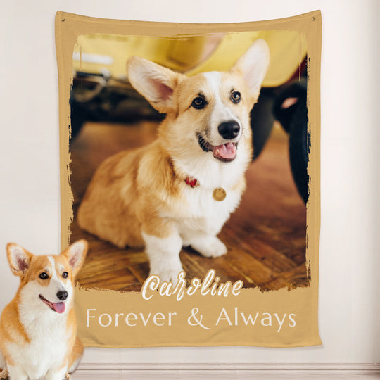 Paw Print Dog Blanket Personalized with Name Engraved, Custom Blanket with Pictures - The Pet Pillow