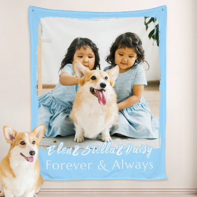 Paw Print Dog Blanket Personalized with Name Engraved, Custom Blanket with Pictures - The Pet Pillow