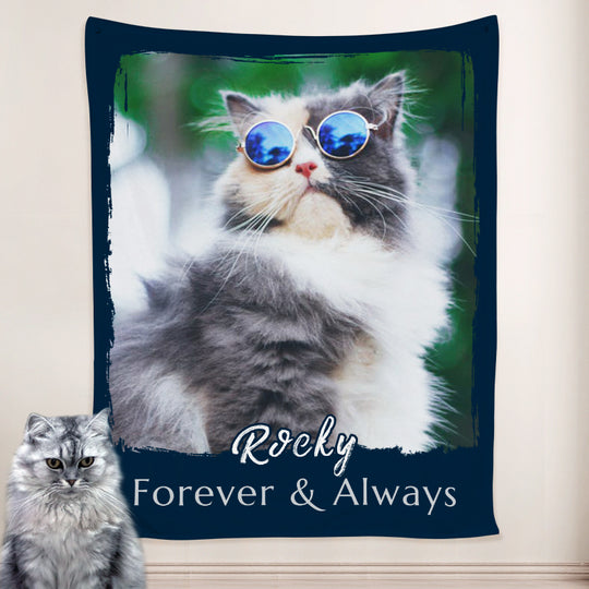 Paw Print Dog Blanket Personalized with Name Engraved, Custom Blanket with Pictures - The Pet Pillow