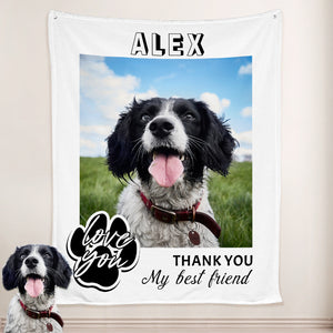 Paw Print Dog Blanket Personalized with Name Engraved, Custom Blanket with Pictures - The Pet Pillow