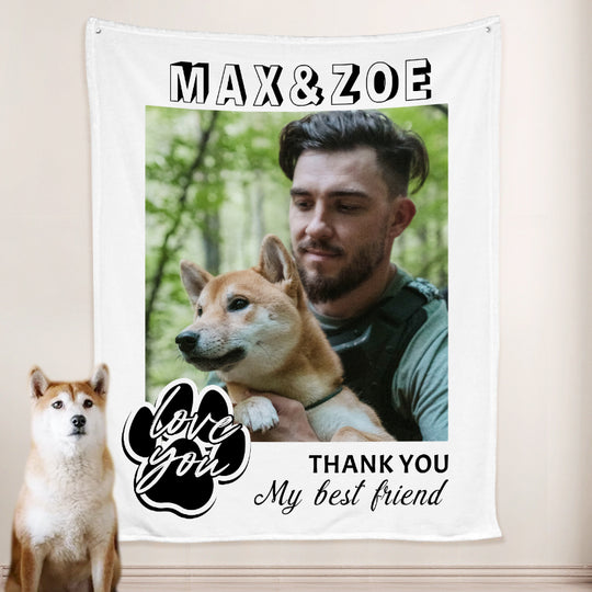 Paw Print Dog Blanket Personalized with Name Engraved, Custom Blanket with Pictures - The Pet Pillow