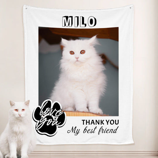 Paw Print Dog Blanket Personalized with Name Engraved, Custom Blanket with Pictures - The Pet Pillow