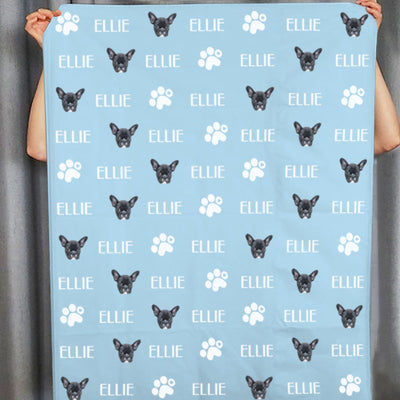 Custom Paw Print Fleece Blanket Dog Head Blanket With Name - The Pet Pillow