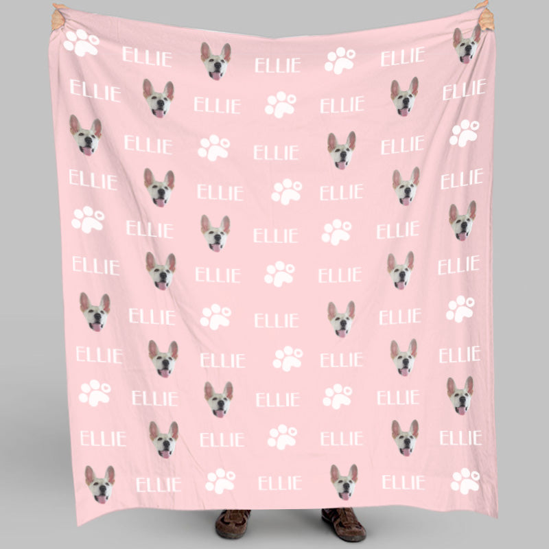 Custom Paw Print Fleece Blanket Dog Head Blanket With Name - The Pet Pillow