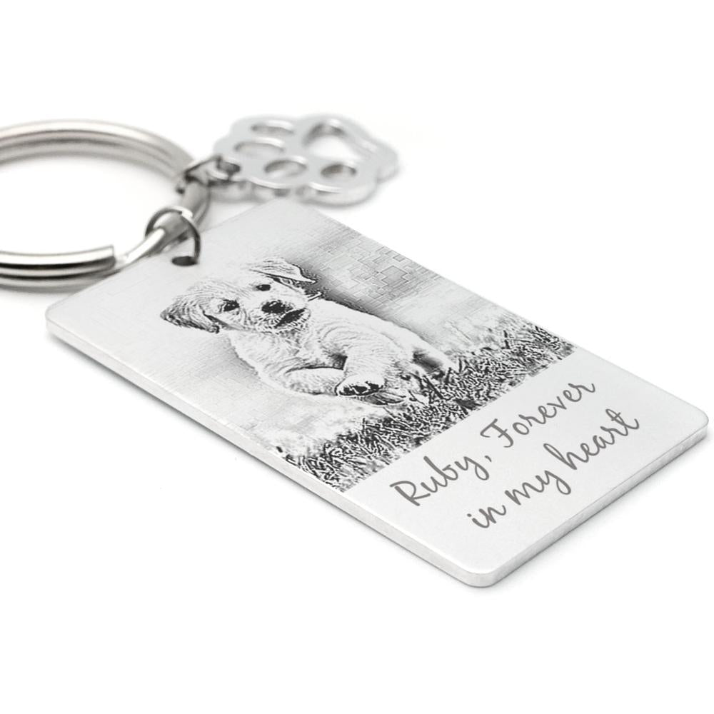 Custom Dog Photo Memorial Keychain with Paw - The Pet Pillow