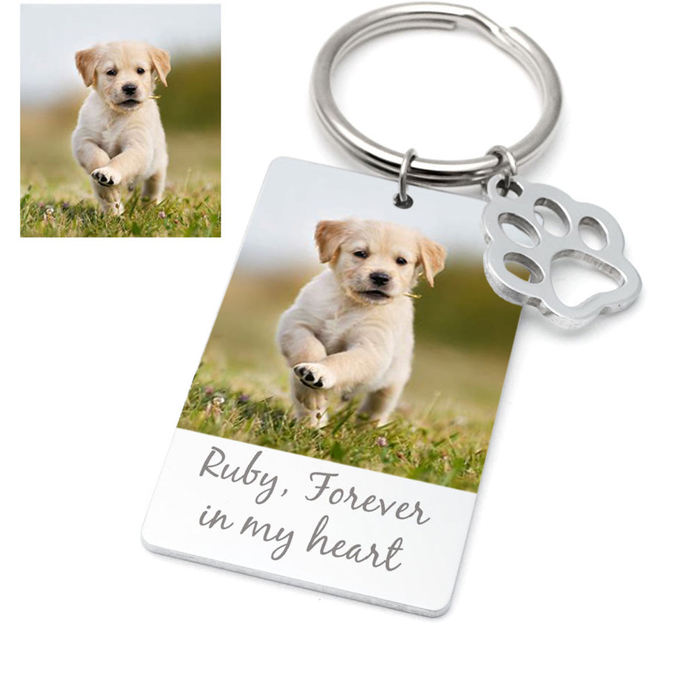 Custom Dog Photo Memorial Keychain with Paw - The Pet Pillow