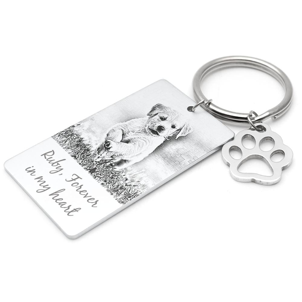 Custom Dog Photo Memorial Keychain with Paw - The Pet Pillow
