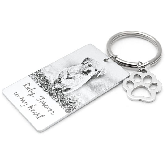 Custom Dog Photo Memorial Keychain with Paw - The Pet Pillow