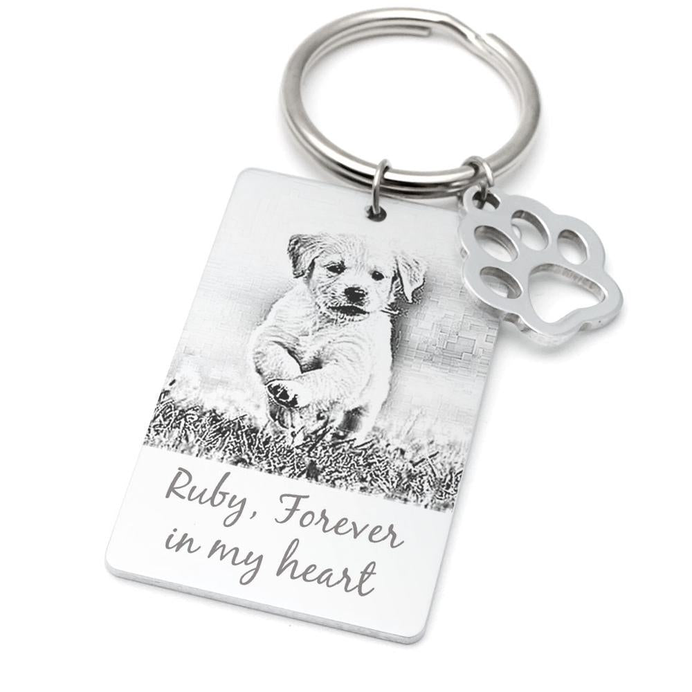 Custom Dog Photo Memorial Keychain with Paw - The Pet Pillow