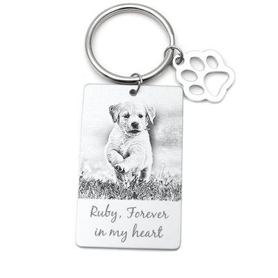 Custom Dog Photo Memorial Keychain with Paw - The Pet Pillow