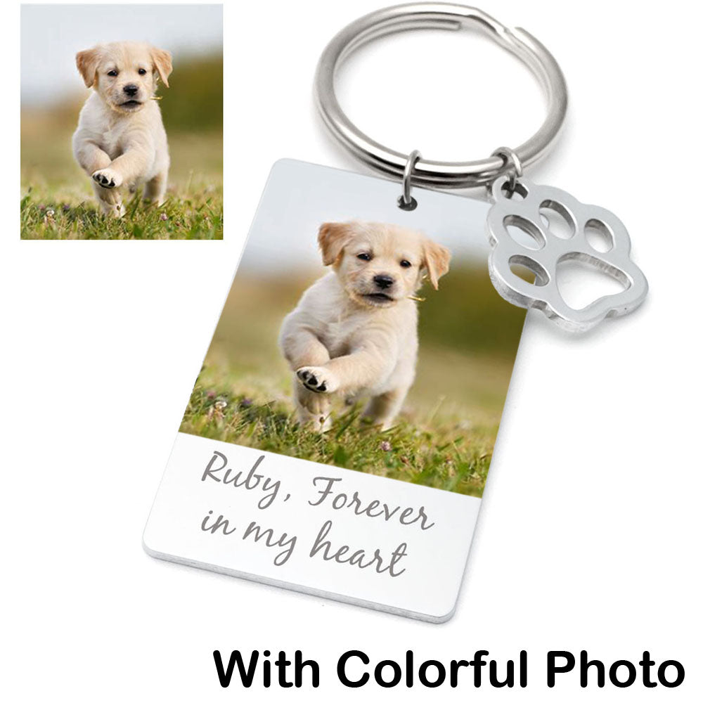 Custom Dog Photo Memorial Keychain with Paw - The Pet Pillow