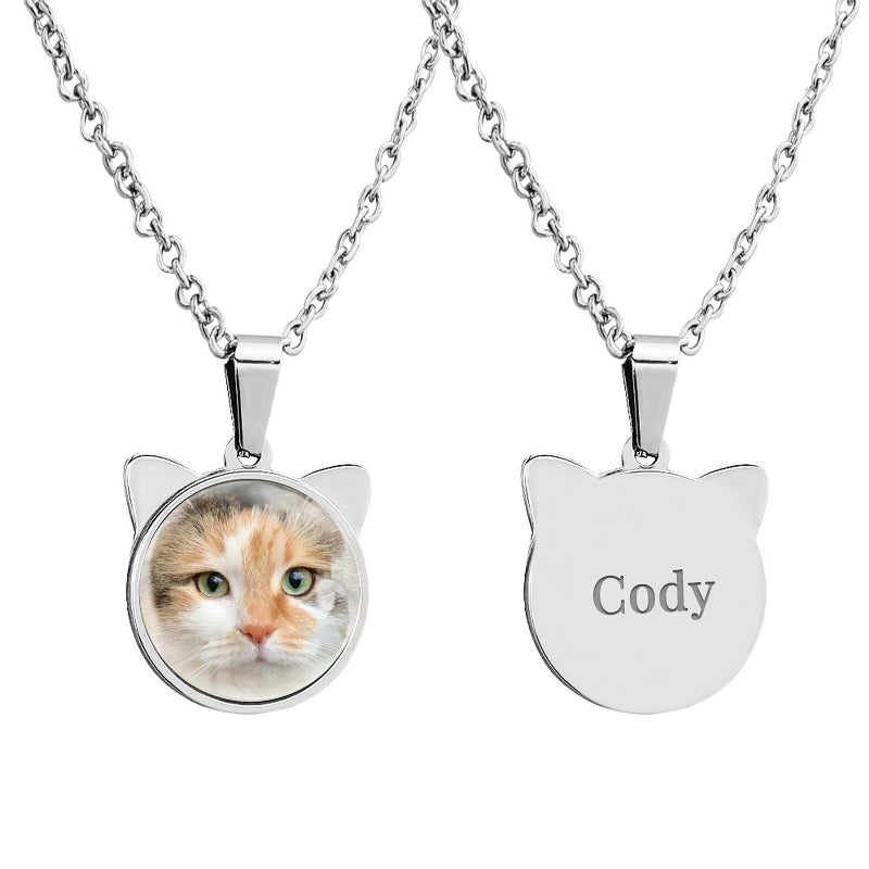Personalized Cat Necklace, Custom Pet Name Necklace with Pet Photo - The Pet Pillow