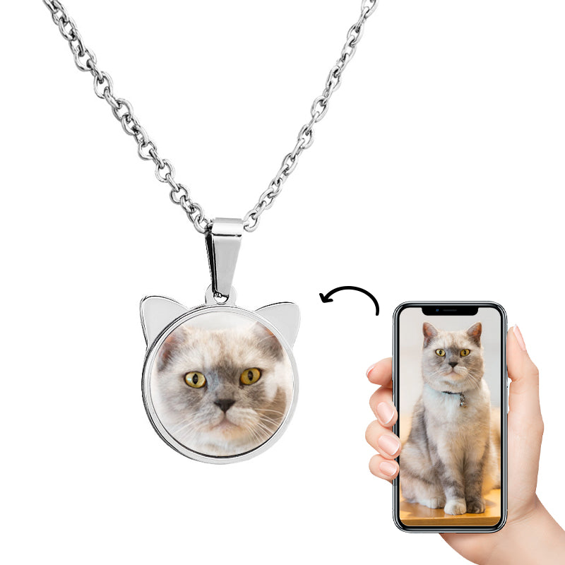 Personalized Cat Necklace, Custom Pet Name Necklace with Pet Photo - The Pet Pillow