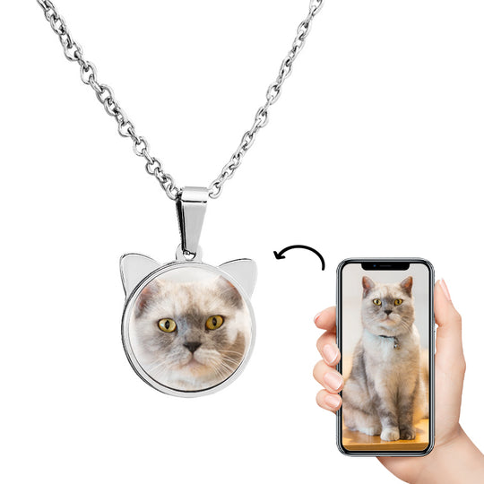 Personalized Cat Necklace, Custom Pet Name Necklace with Pet Photo - The Pet Pillow