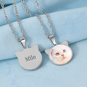 Personalized Cat Necklace, Custom Pet Name Necklace with Pet Photo - The Pet Pillow