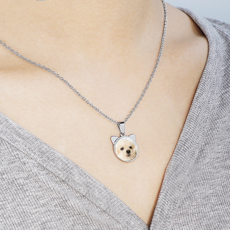 Personalized Cat Necklace, Custom Pet Name Necklace with Pet Photo - The Pet Pillow