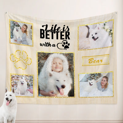 Personalized Dog Blankets with Pictures of the Pet, Custom Paw Print Dog Blanket with Name - The Pet Pillow