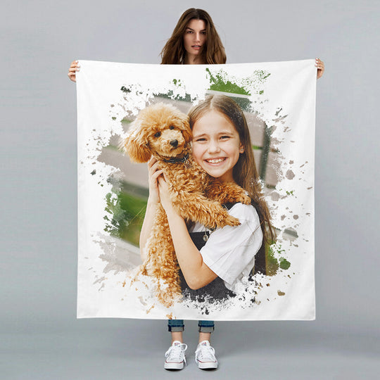 Personalized Pet Portrait Blanket Custom Made Blanket with Your Dog&