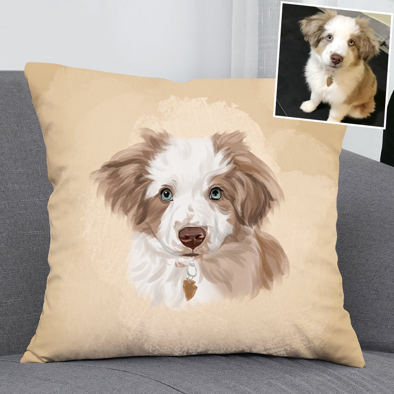 Customized Pet Pillow with Picture of Your Dog from Hand Drawn Pastel Pet Art Portrait - The Pet Pillow