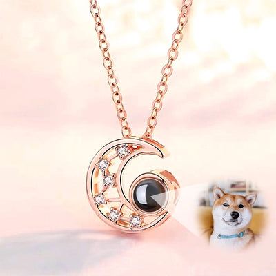 Star And Moon Custom Pet Projection Necklace With Picture - The Pet Pillow