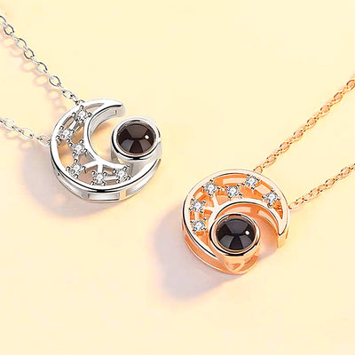 Star And Moon Custom Pet Projection Necklace With Picture - The Pet Pillow