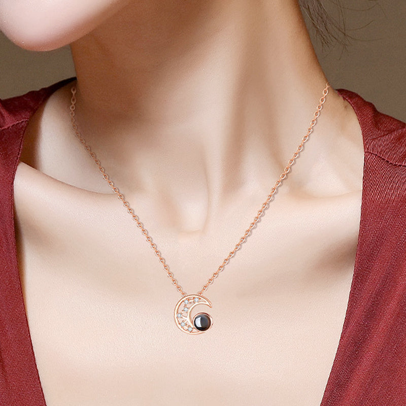 Star And Moon Custom Pet Projection Necklace With Picture - The Pet Pillow