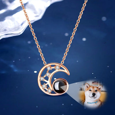 Star And Moon Custom Pet Projection Necklace With Picture - The Pet Pillow