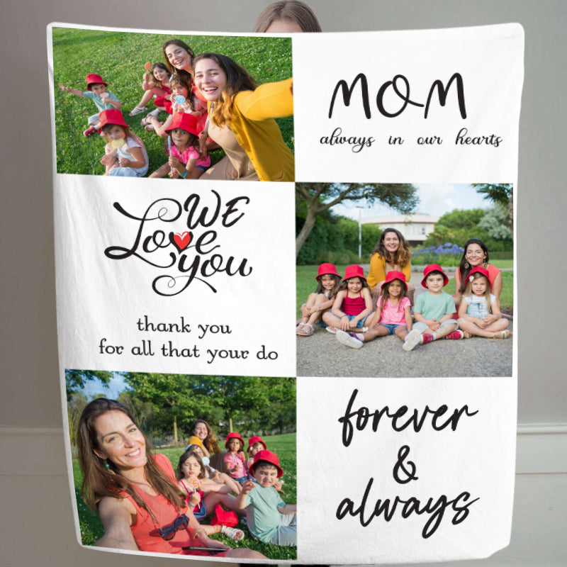 Mom We Love You Custom Family Blankets with Pet Photo - The Pet Pillow