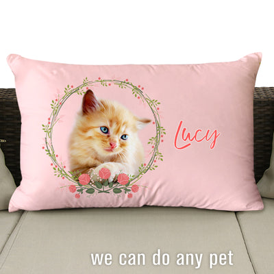 Custom Pet Pillow With Picture Of Pet, Rectangular Decorative Pillows Personalized With Wreath And Name - The Pet Pillow