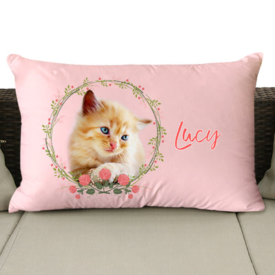 Custom Pet Pillow With Picture Of Pet, Rectangular Decorative Pillows Personalized With Wreath And Name - The Pet Pillow