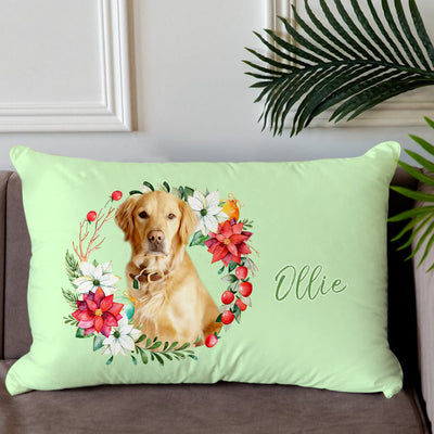 Custom Pet Pillow With Picture Of Pet, Rectangular Decorative Pillows Personalized With Wreath And Name - The Pet Pillow
