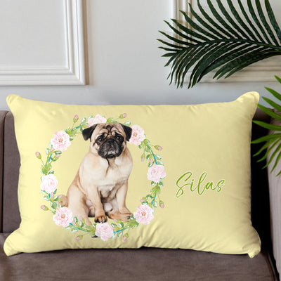 Custom Pet Pillow With Picture Of Pet, Rectangular Decorative Pillows Personalized With Wreath And Name - The Pet Pillow