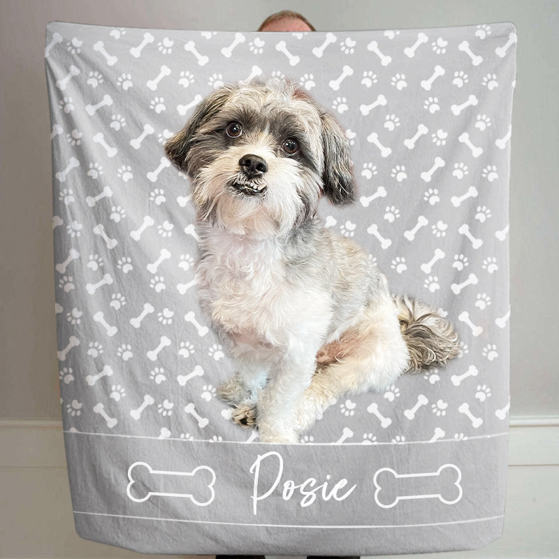 Customized Muti Paw Print Fleece Blanket With Pet Photo And Name For Dog,Cat - The Pet Pillow