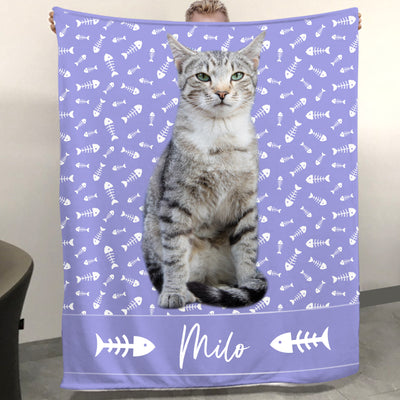 Customized Muti Paw Print Fleece Blanket With Pet Photo And Name For Dog,Cat - The Pet Pillow