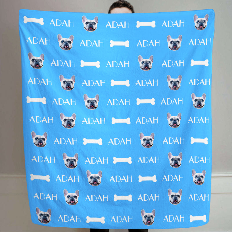 Custom Paw Print Fleece Blanket Cat/Dog Head Blanket With Name - The Pet Pillow