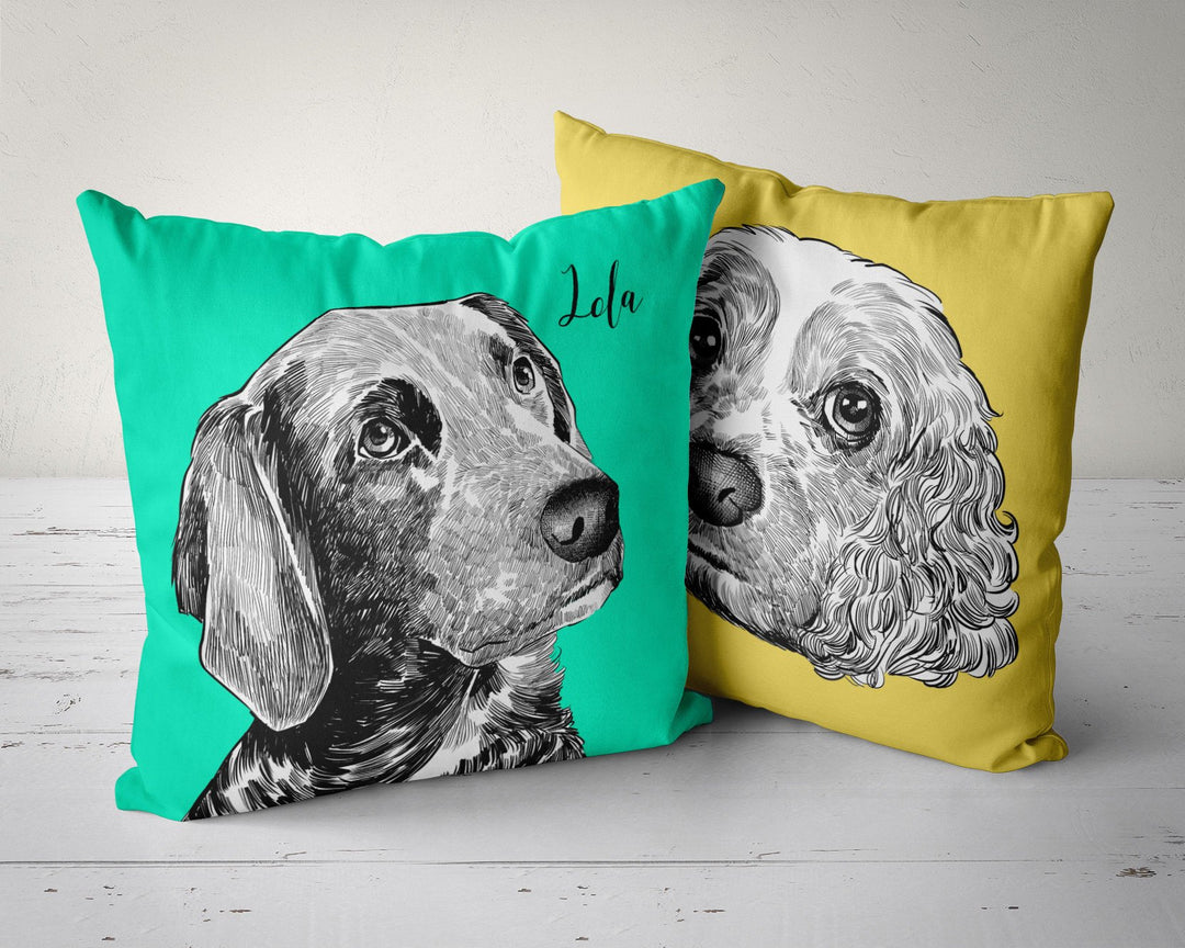 Custom Hand Drawing Charcoal Portrait Memorial Square Pillow of Your Pet - The Pet Pillow