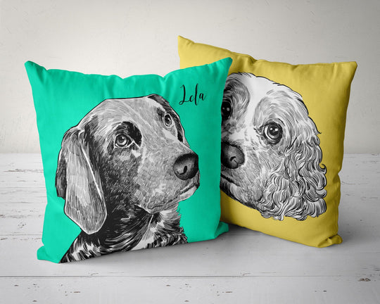 Custom Hand Drawing Charcoal Portrait Memorial Square Pillow of Your Pet - The Pet Pillow