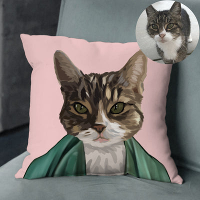 Custom Pet Hand Draw Oil Painting Memorial Square Pillow with Draw Head or Full Body - The Pet Pillow