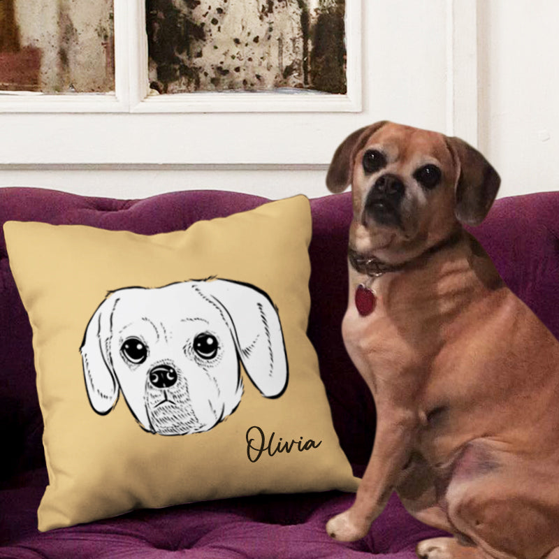 Custom Hand Drawing Charcoal Portrait Memorial Square Pillow of Your Pet - The Pet Pillow