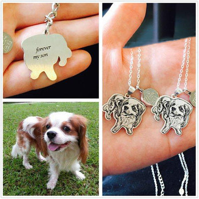 Pet memorial photo necklace  / keychain / Bracelet animal shape pendant - The Pet Pillow