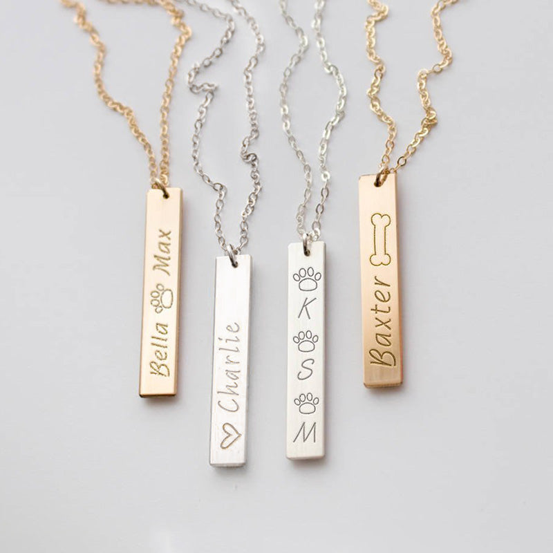 Custom Paw Bar Print Necklace with Name Engraved - The Pet Pillow