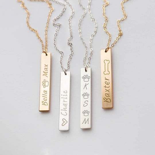 Custom Paw Bar Print Necklace with Name Engraved - The Pet Pillow
