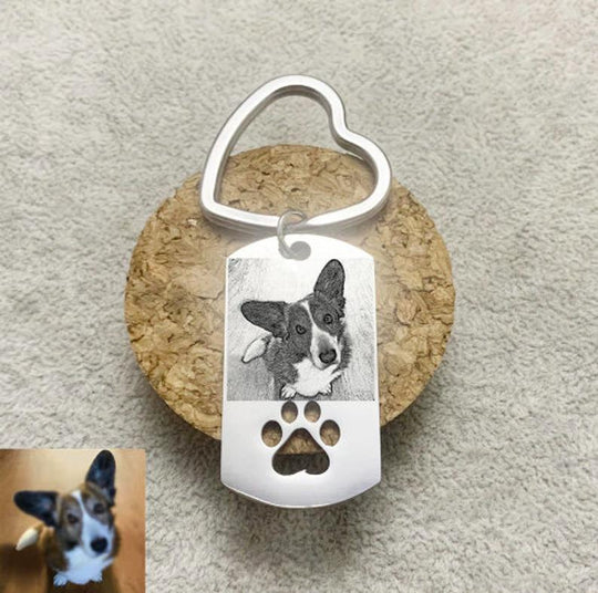 Custom Your Pet Photo Stainless Steel Keychain with Engraved Name/Date - The Pet Pillow