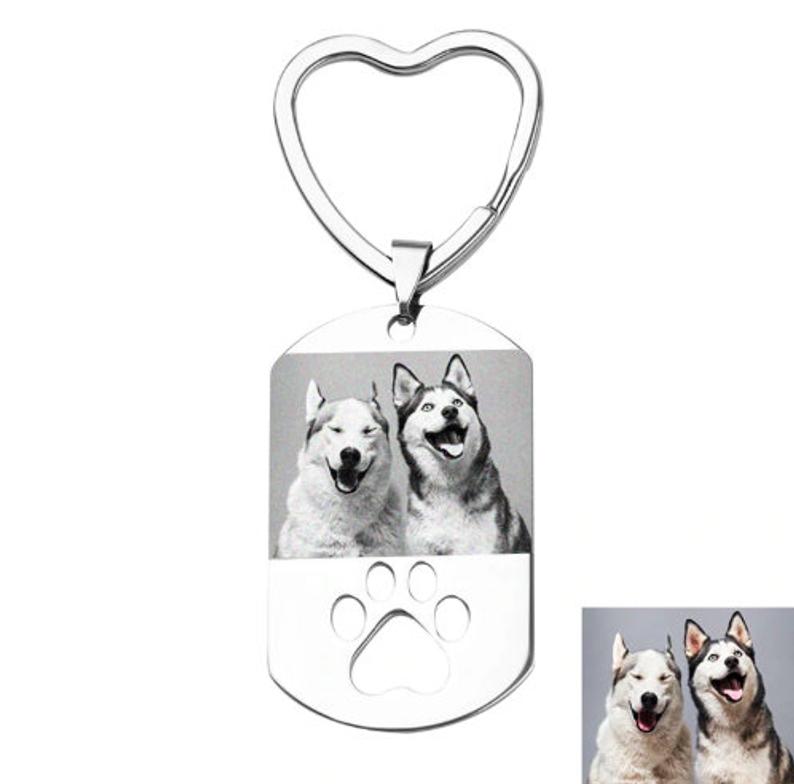 Custom Your Pet Photo Stainless Steel Keychain with Engraved Name/Date - The Pet Pillow