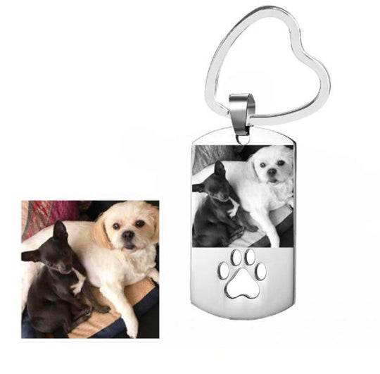 Custom Your Pet Photo Stainless Steel Keychain with Engraved Name/Date - The Pet Pillow