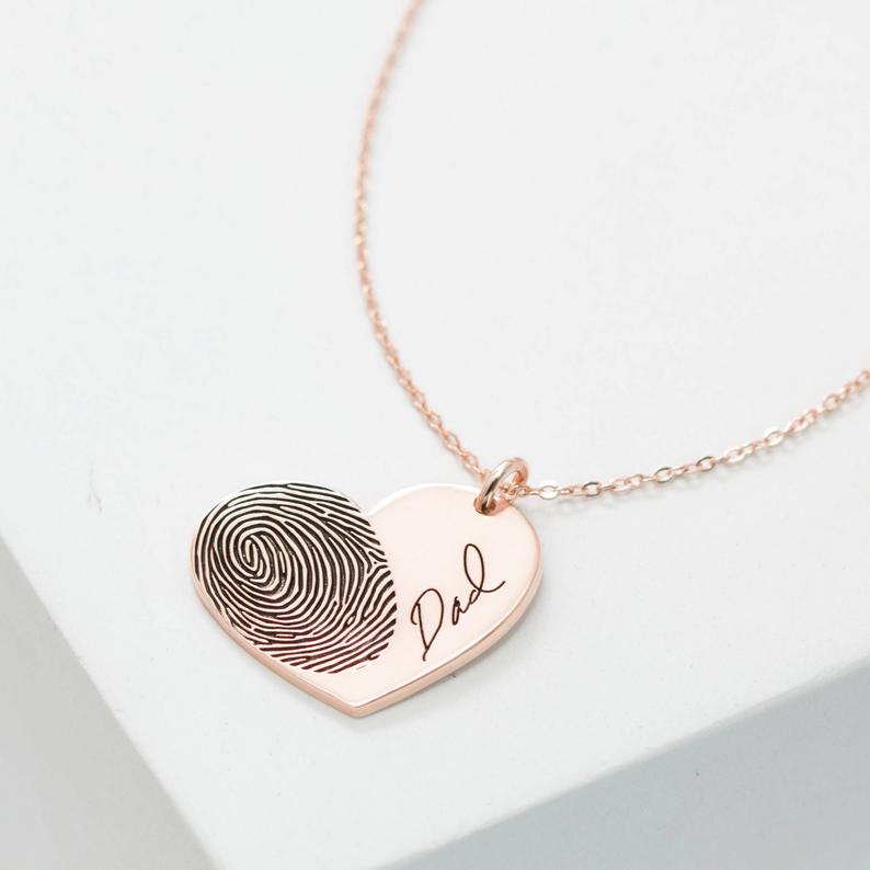 Custom Fingerprint Lettering Heart 925 Sterling Silver Necklace - The Pet Pillow