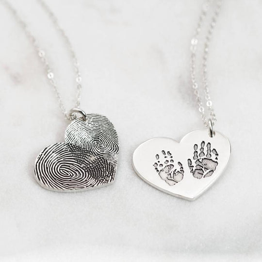 Custom Fingerprint Lettering Heart 925 Sterling Silver Necklace - The Pet Pillow