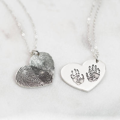 Custom Fingerprint Lettering Heart 925 Sterling Silver Necklace - The Pet Pillow