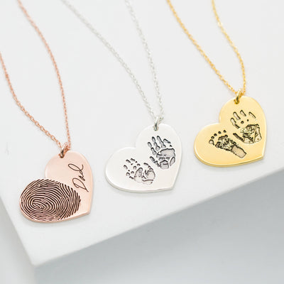 Custom Fingerprint Lettering Heart 925 Sterling Silver Necklace - The Pet Pillow