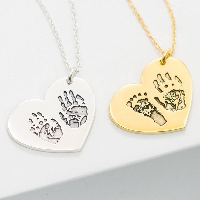 Custom Fingerprint Lettering Heart 925 Sterling Silver Necklace - The Pet Pillow
